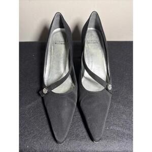 Stuart Weitzman Black Pointed Toe Heels Jeweled Straps Size 7.5